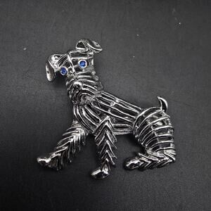Gerry's Silver Tone Dog Brooch Blue Rhinestone Eyes Vintage Jewelry